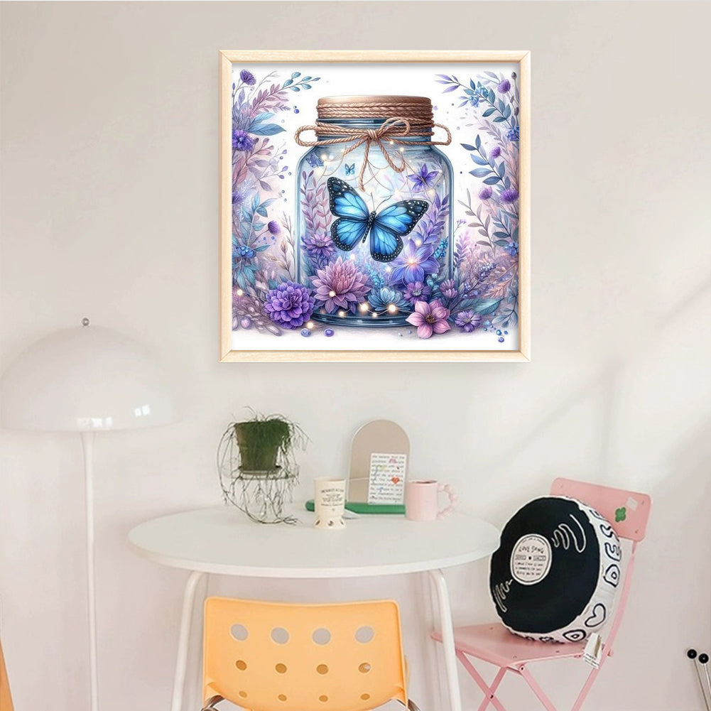 Rose And Butterfly In Bottle - Full 18CT Stamped Cross Stitch 50x50CM - Huacan