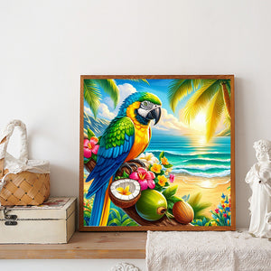 Summer Coconut Tree Macaw 30*30CM(Canvas) Full Round Drill Diamond Painting
