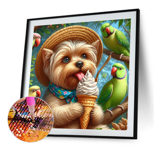 Summer Straw Hat Ice Cream Yorkshire Parrot 30*30CM(Canvas) Full Round Drill Diamond Painting