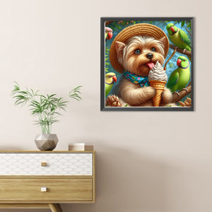 Summer Straw Hat Ice Cream Yorkshire Parrot 30*30CM(Canvas) Full Round Drill Diamond Painting