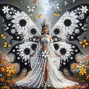 White And Black Butterfly Girl 30*30CM(Canvas) Partial Special Shaped Drill Diamond Painting