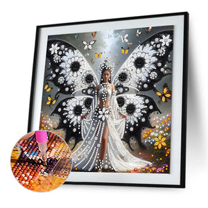 White And Black Butterfly Girl 30*30CM(Canvas) Partial Special Shaped Drill Diamond Painting