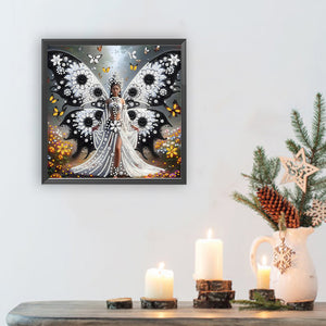 White And Black Butterfly Girl 30*30CM(Canvas) Partial Special Shaped Drill Diamond Painting