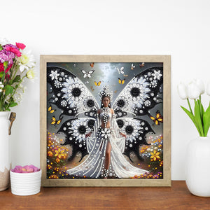 White And Black Butterfly Girl 30*30CM(Canvas) Partial Special Shaped Drill Diamond Painting