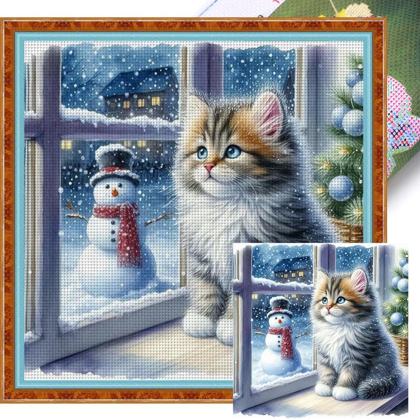 Cat By Window - Full 11CT Stamped Cross Stitch 40x40CM - Yishu