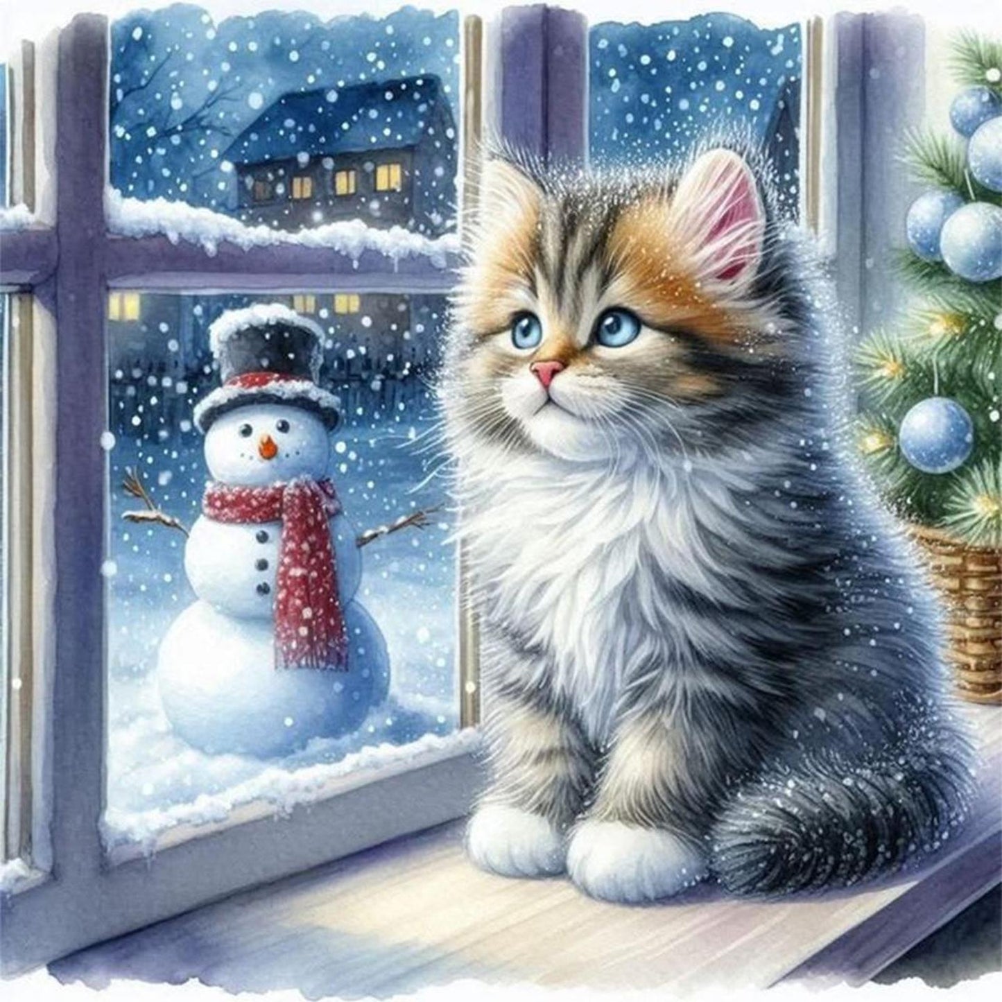 Cat By Window - Full 11CT Stamped Cross Stitch 40x40CM - Yishu