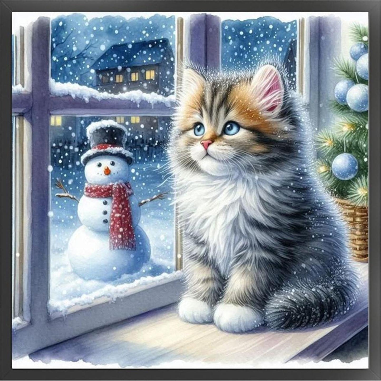 Cat By Window - Full 11CT Stamped Cross Stitch 40x40CM - Yishu