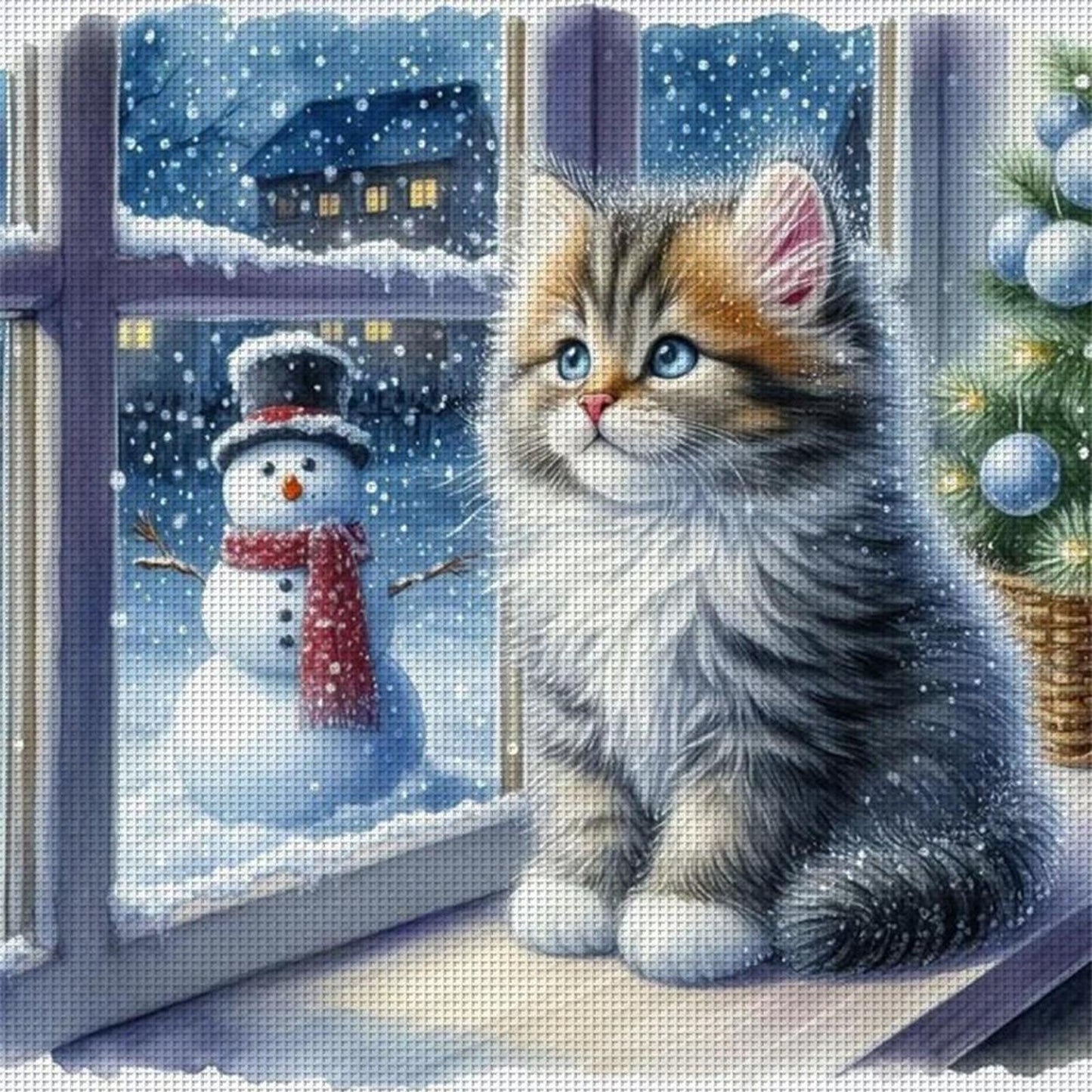 Cat By Window - Full 11CT Stamped Cross Stitch 40x40CM - Yishu