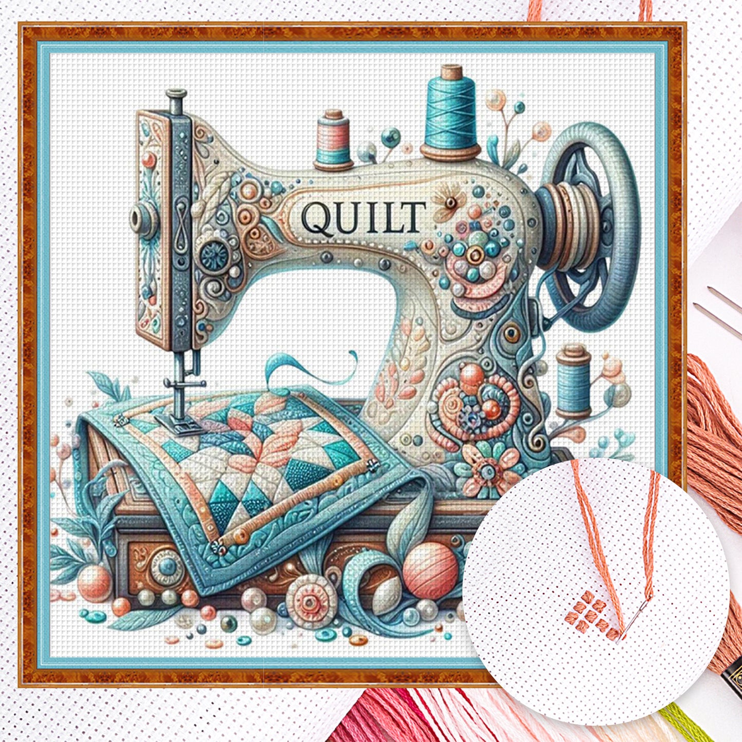Sewing Machine - Full 14CT Counted Cross Stitch 40x40CM - Huacan