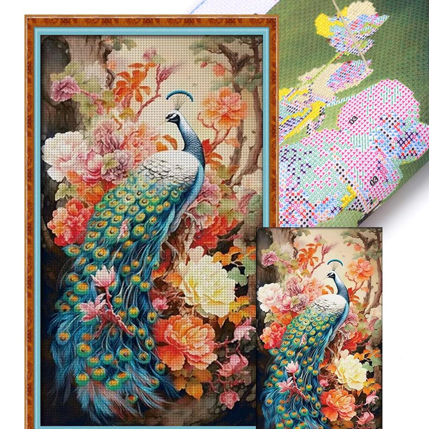 Peony And Peacock - Full 16CT Stamped Cross Stitch 73x119CM - KS(68Colors )