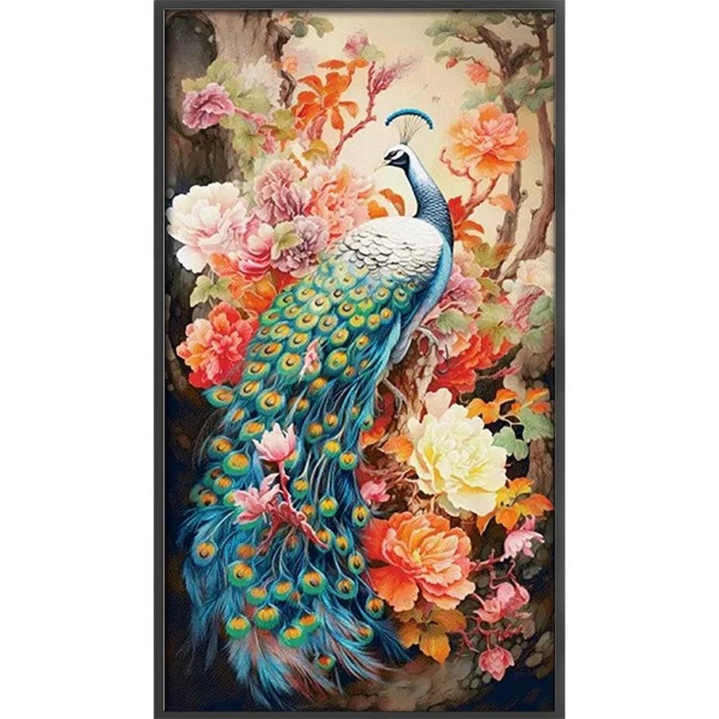 Peony And Peacock - Full 16CT Stamped Cross Stitch 73x119CM - KS(68Colors )