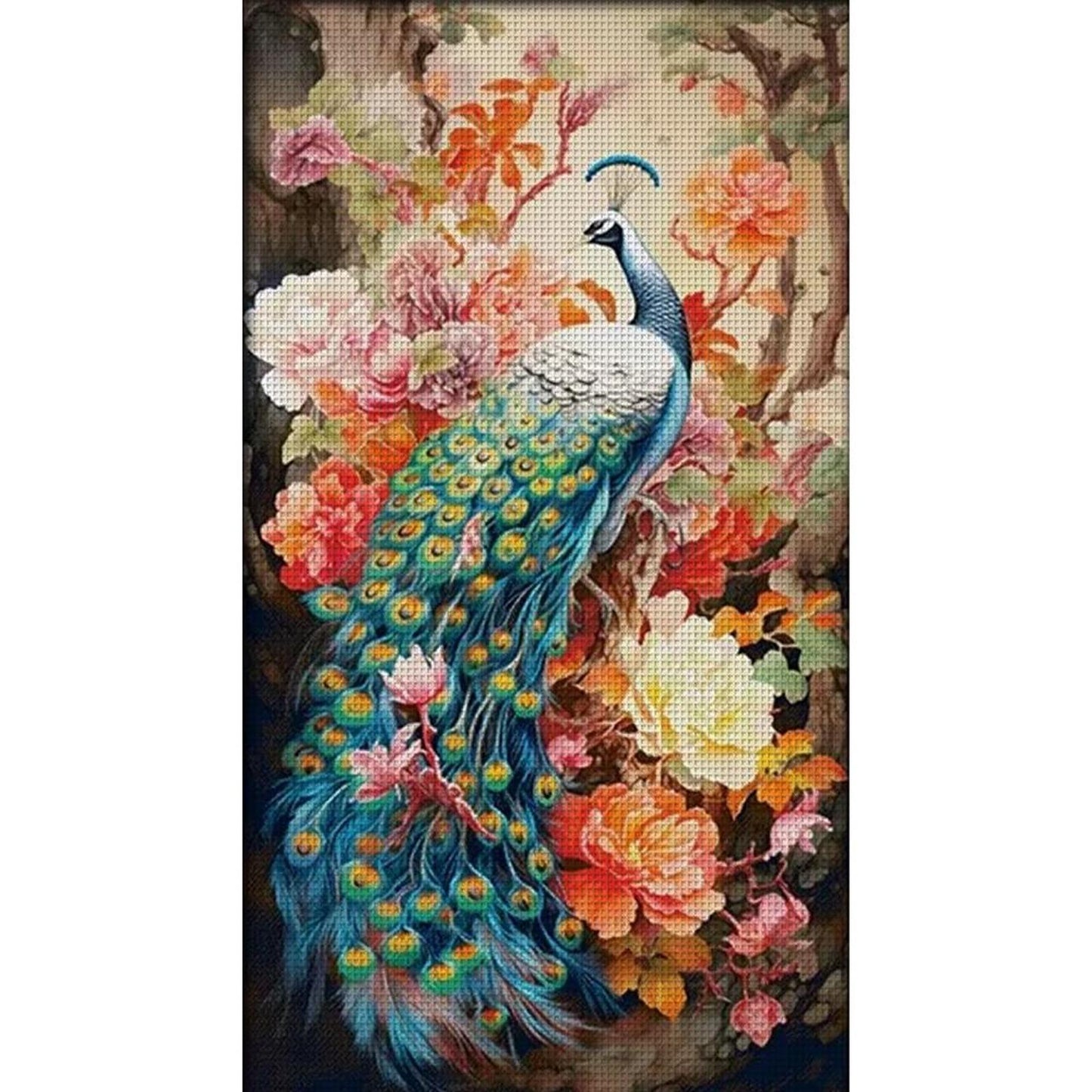 Peony And Peacock - Full 16CT Stamped Cross Stitch 73x119CM - KS(68Colors )