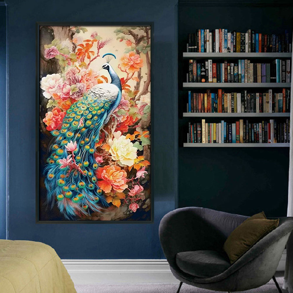 Peony And Peacock - Full 16CT Stamped Cross Stitch 73x119CM - KS(68Colors )