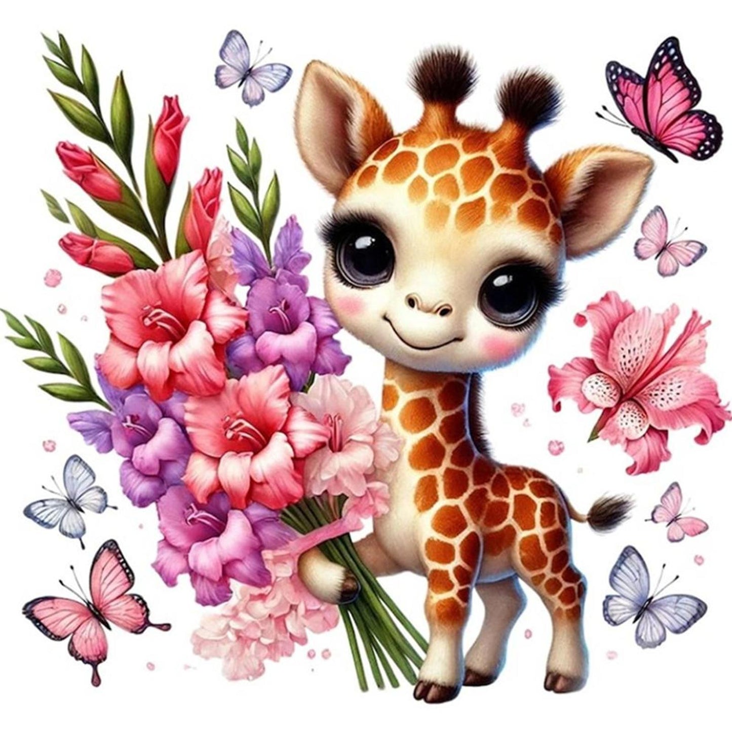 Giraffe And Flowers - Full 11CT Stamped Cross Stitch 40x40CM - Huacan