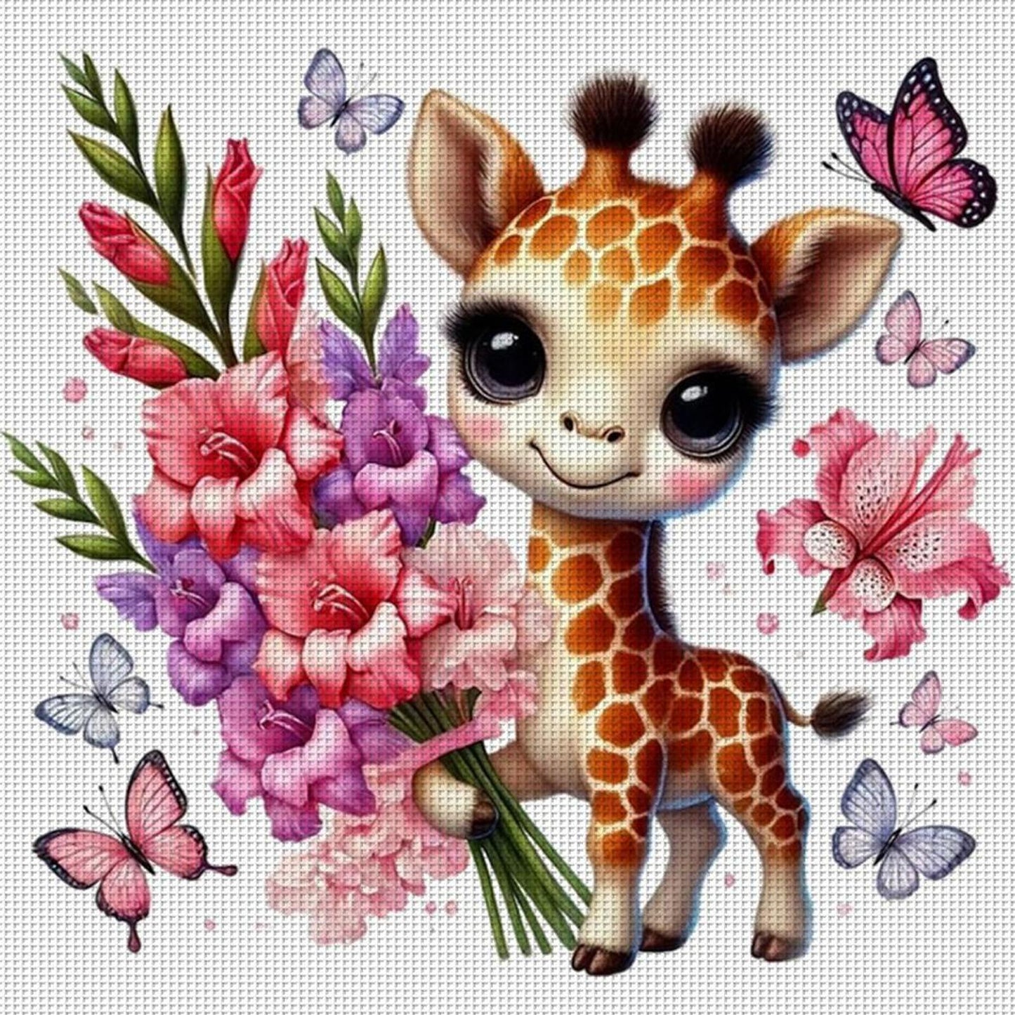 Giraffe And Flowers - Full 11CT Stamped Cross Stitch 40x40CM - Huacan