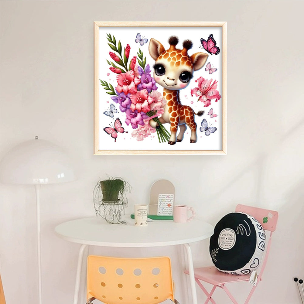 Giraffe And Flowers - Full 11CT Stamped Cross Stitch 40x40CM - Huacan
