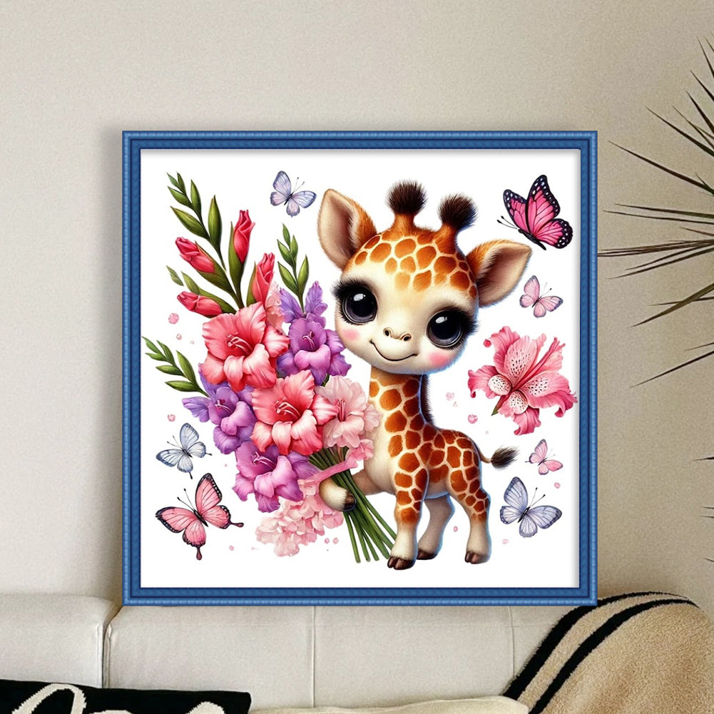 Giraffe And Flowers - Full 11CT Stamped Cross Stitch 40x40CM - Huacan