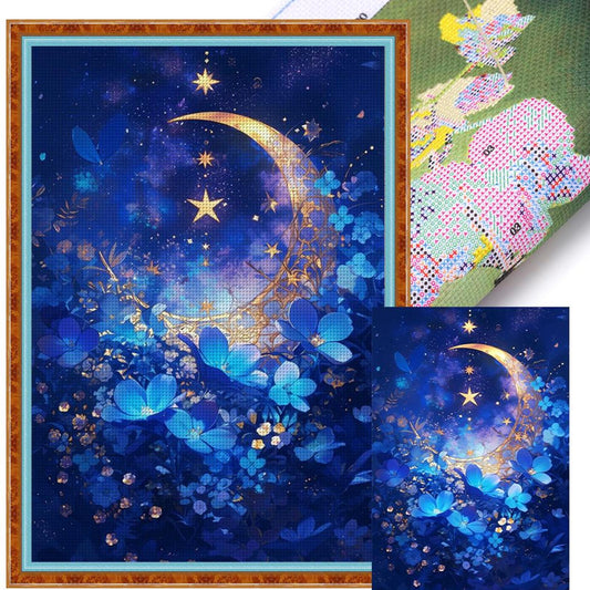 Stars, Moon And Flowers - Full 11CT Stamped Cross Stitch 60x40CM - Yishu
