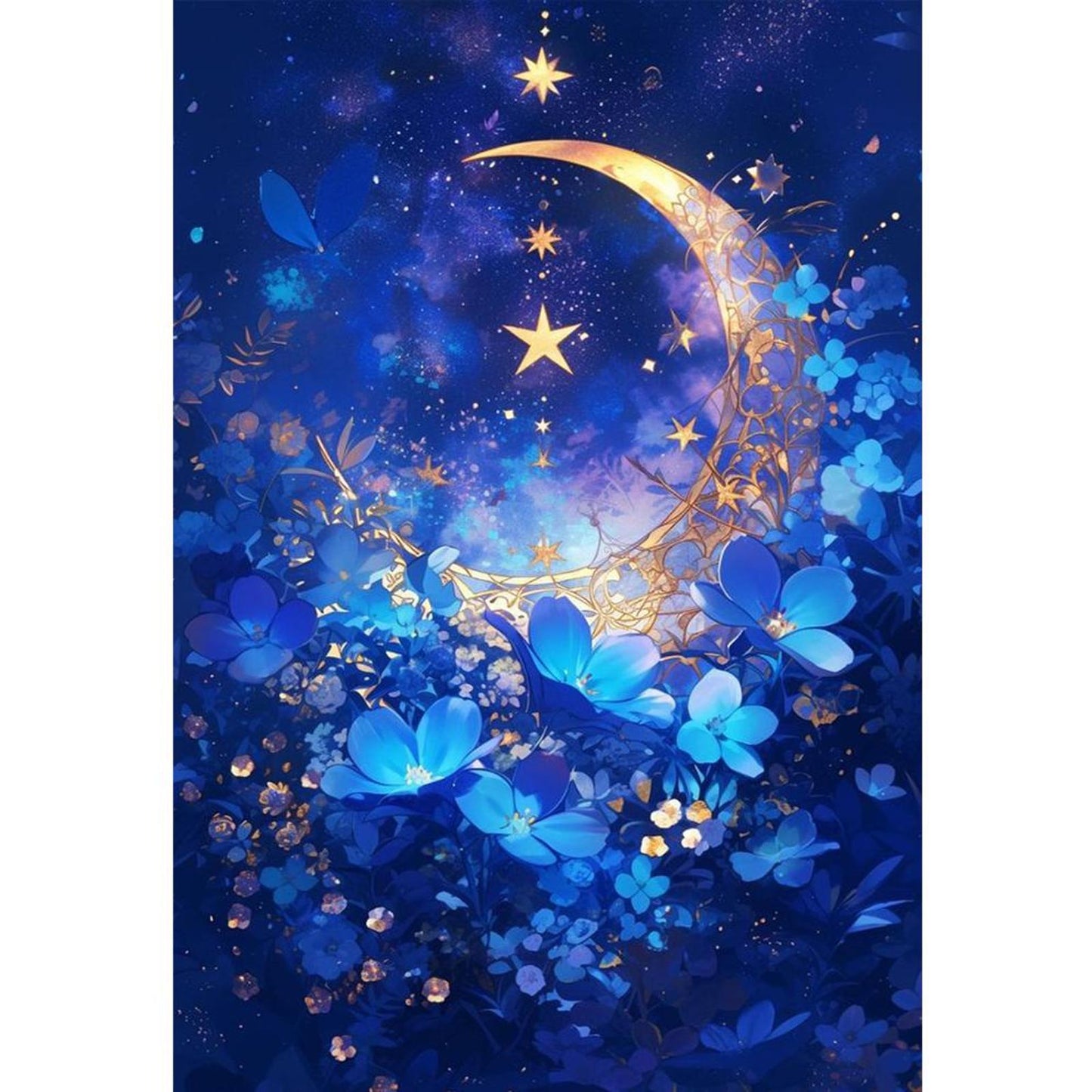 Stars, Moon And Flowers - Full 11CT Stamped Cross Stitch 60x40CM - Yishu