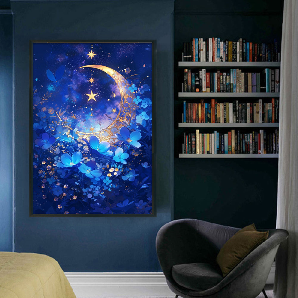 Stars, Moon And Flowers - Full 11CT Stamped Cross Stitch 60x40CM - Yishu