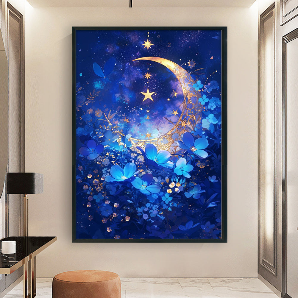 Stars, Moon And Flowers - Full 11CT Stamped Cross Stitch 60x40CM - Yishu
