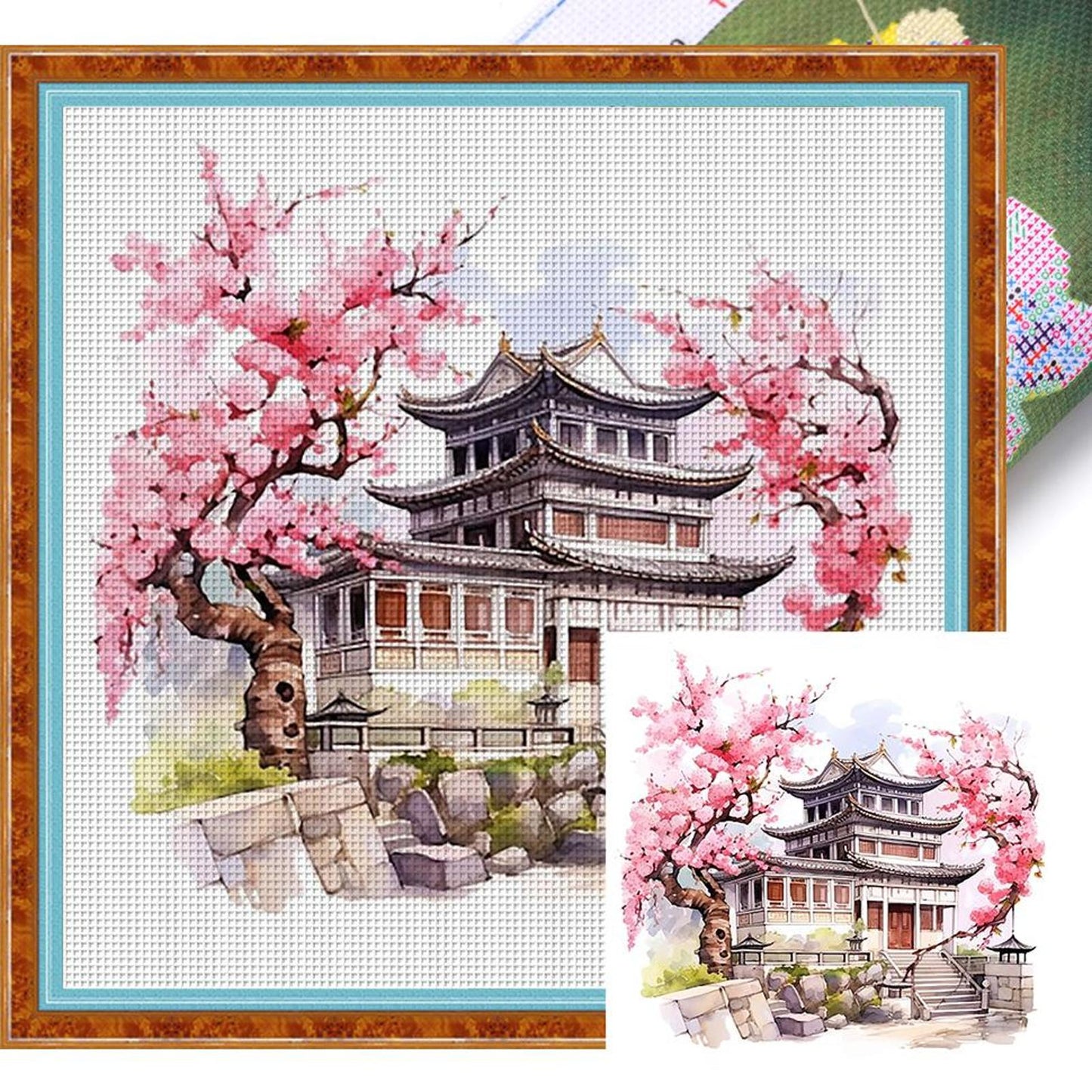 Peach Blossom Pavilion - Full 11CT Stamped Cross Stitch 40x40CM - Huacan