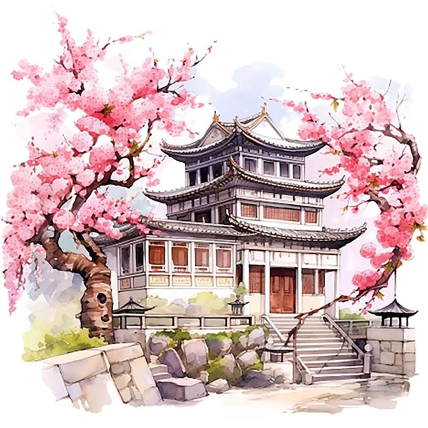 Peach Blossom Pavilion - Full 11CT Stamped Cross Stitch 40x40CM - Huacan