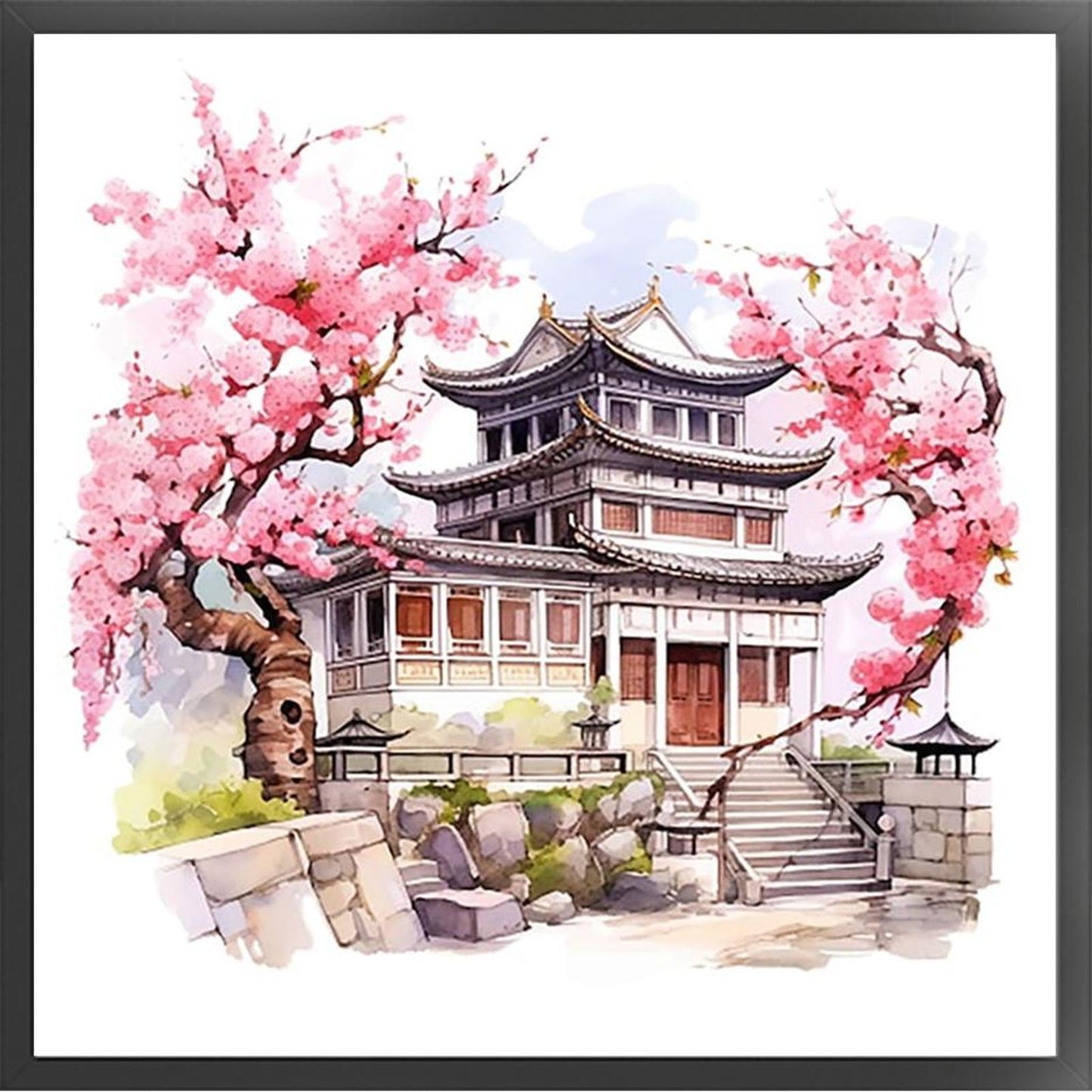 Peach Blossom Pavilion - Full 11CT Stamped Cross Stitch 40x40CM - Huacan