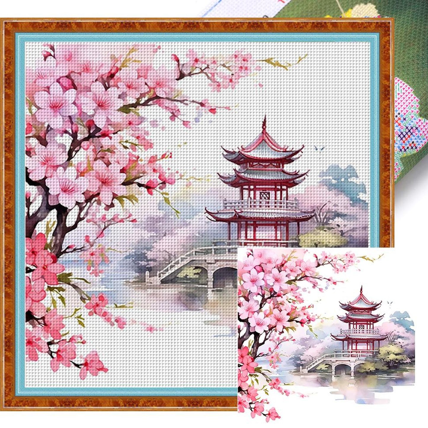 Peach Blossom Pavilion - Full 11CT Stamped Cross Stitch 40x40CM - Huacan