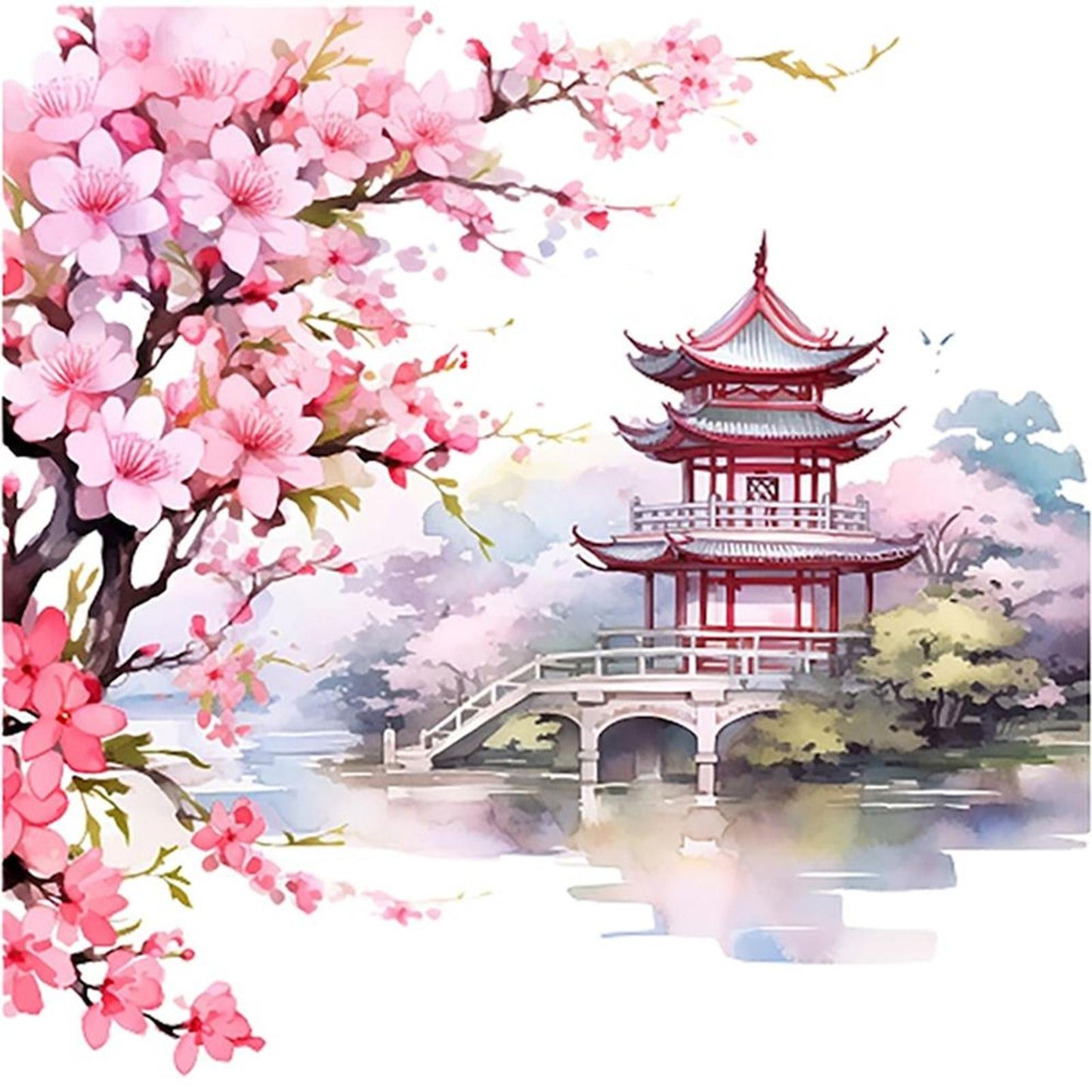 Peach Blossom Pavilion - Full 11CT Stamped Cross Stitch 40x40CM - Huacan