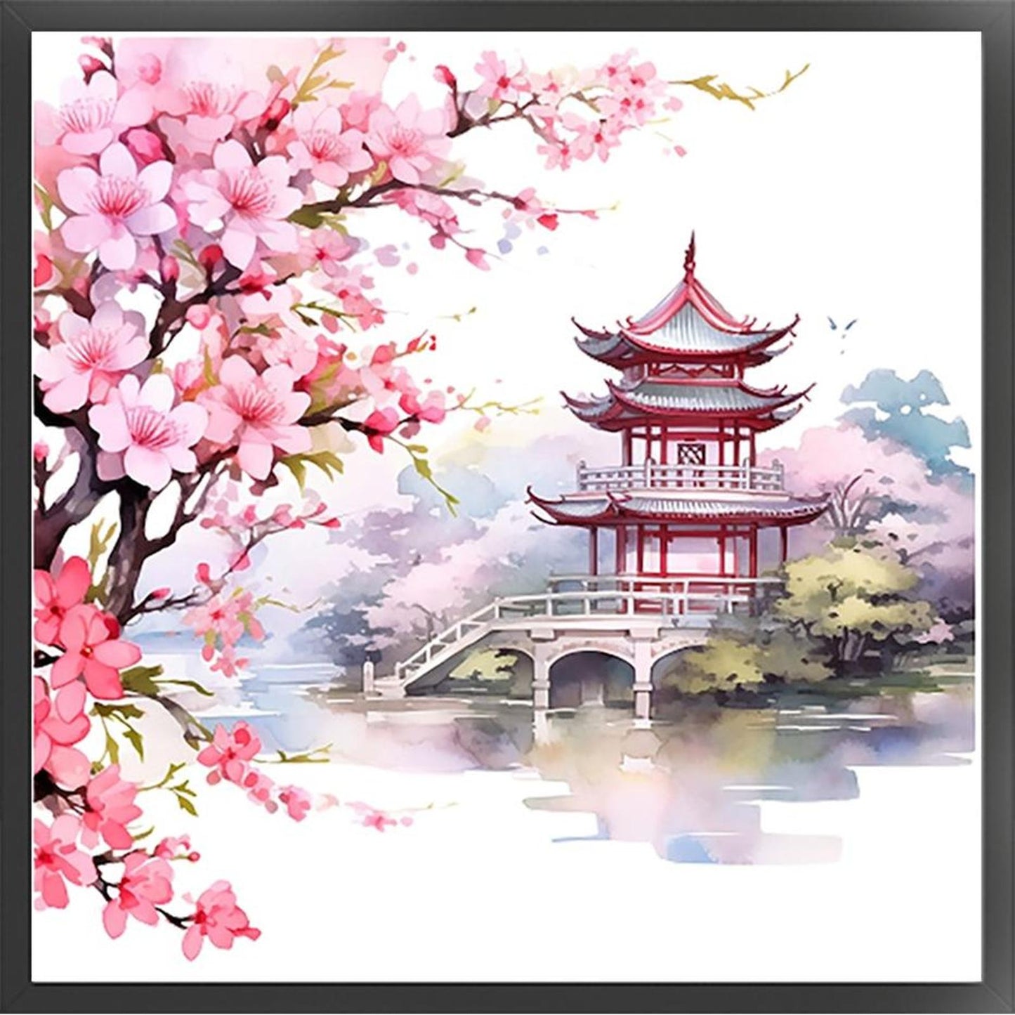 Peach Blossom Pavilion - Full 11CT Stamped Cross Stitch 40x40CM - Huacan