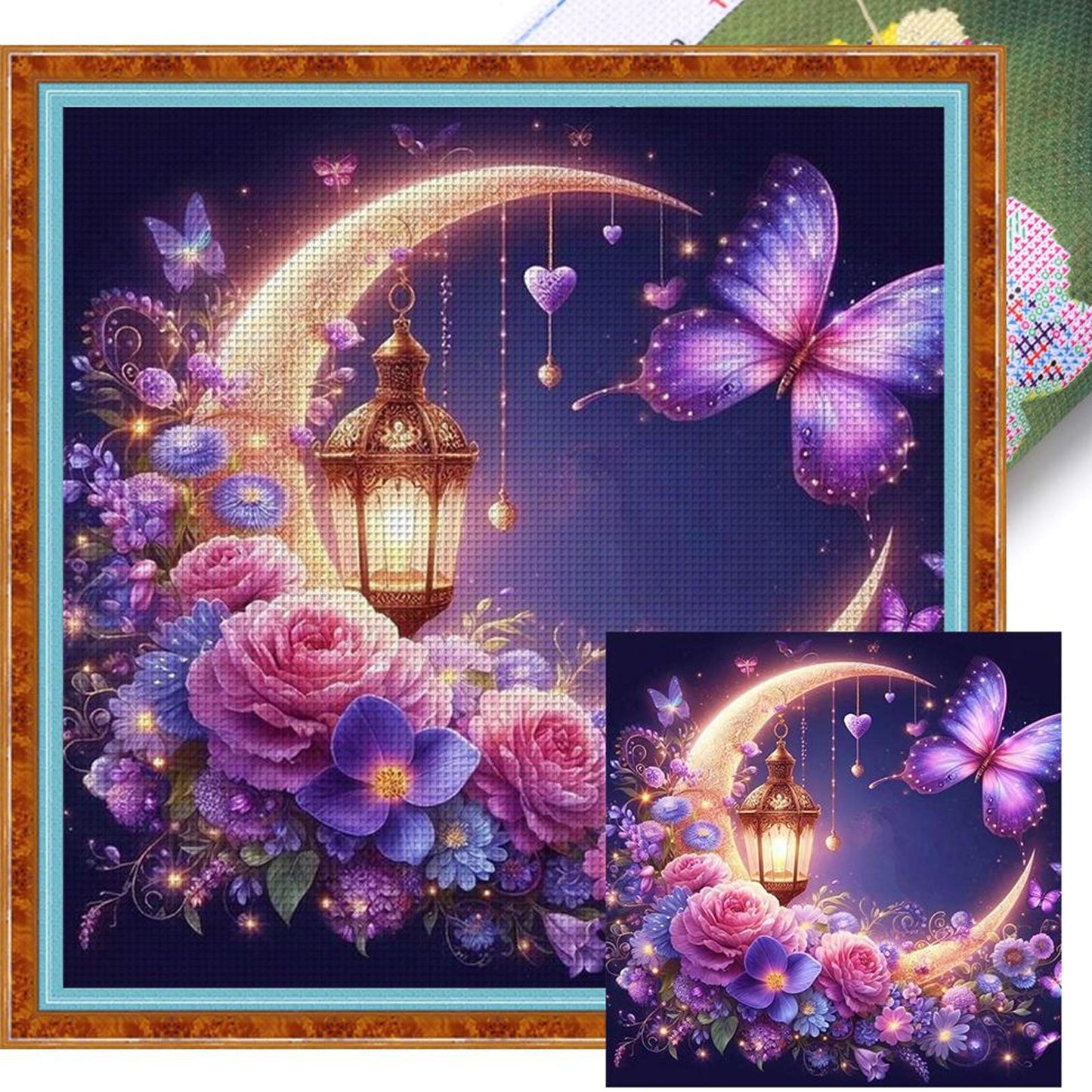 Moon And Rose - Full 11CT Stamped Cross Stitch 40x40CM - Huacan