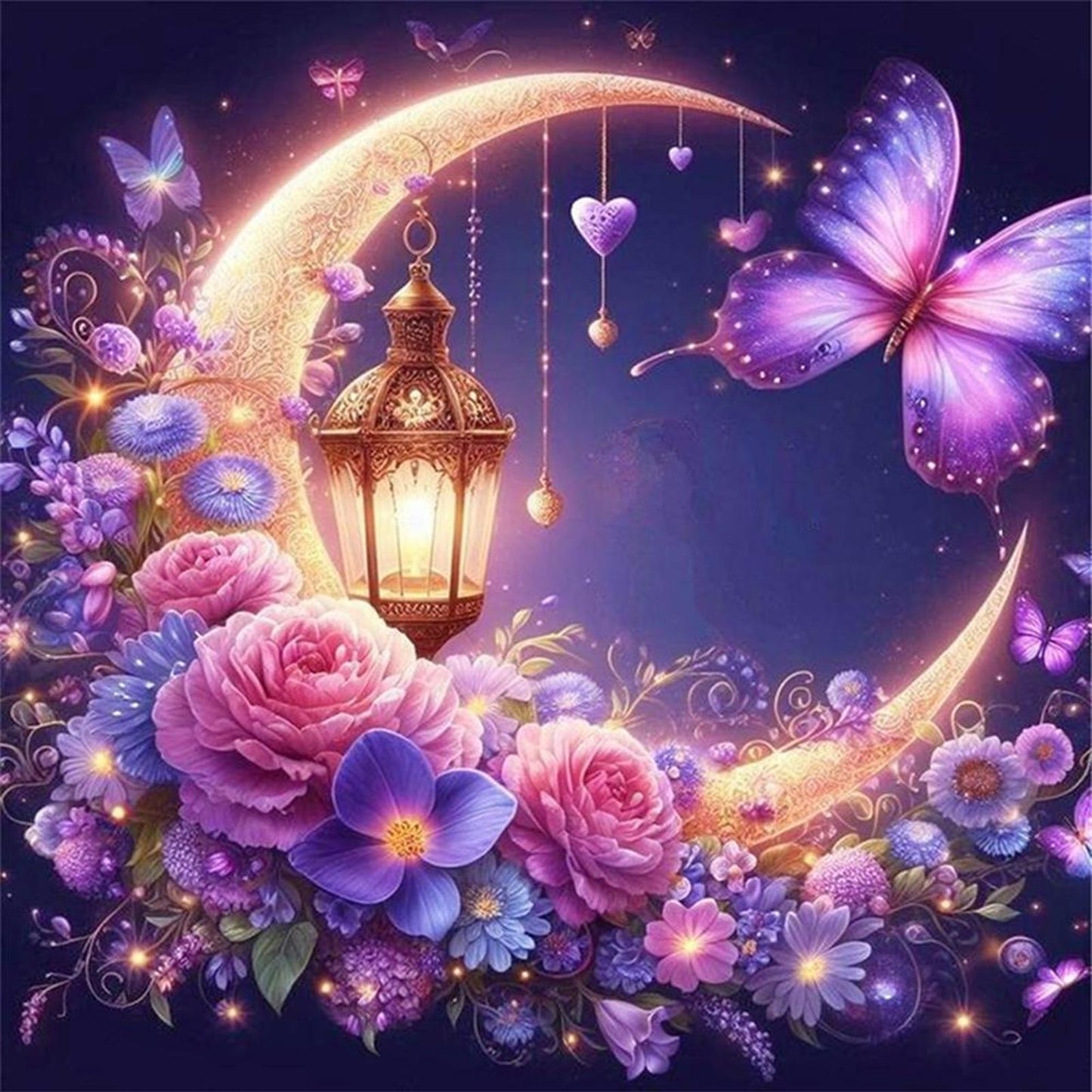 Moon And Rose - Full 11CT Stamped Cross Stitch 40x40CM - Huacan