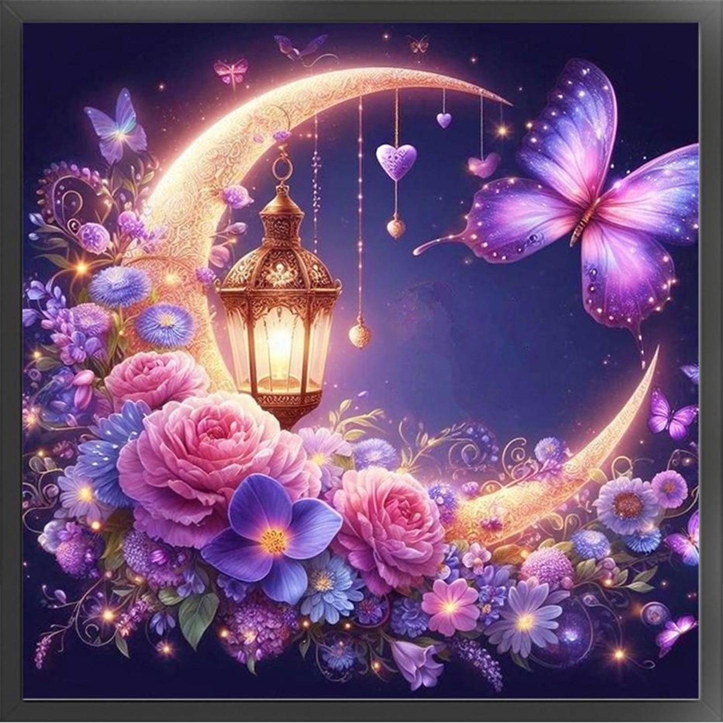 Moon And Rose - Full 11CT Stamped Cross Stitch 40x40CM - Huacan