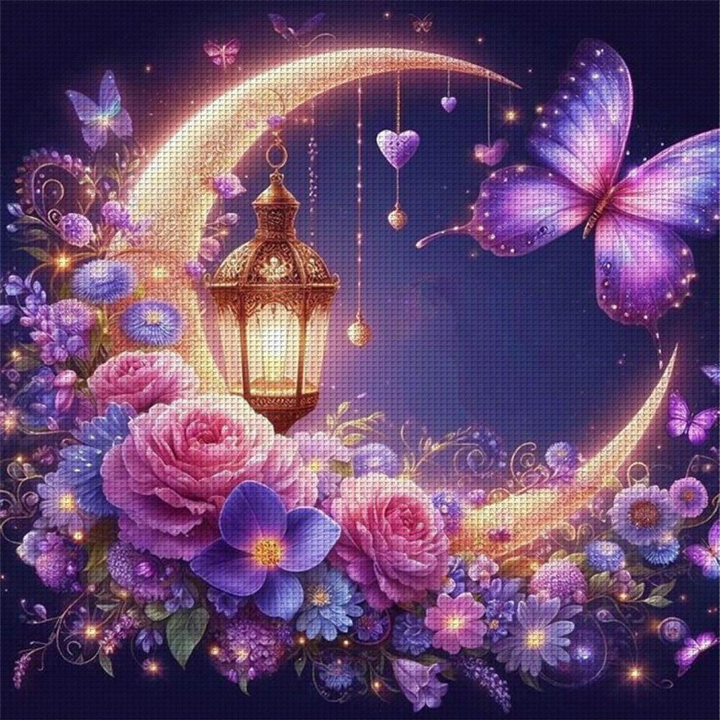 Moon And Rose - Full 11CT Stamped Cross Stitch 40x40CM - Huacan