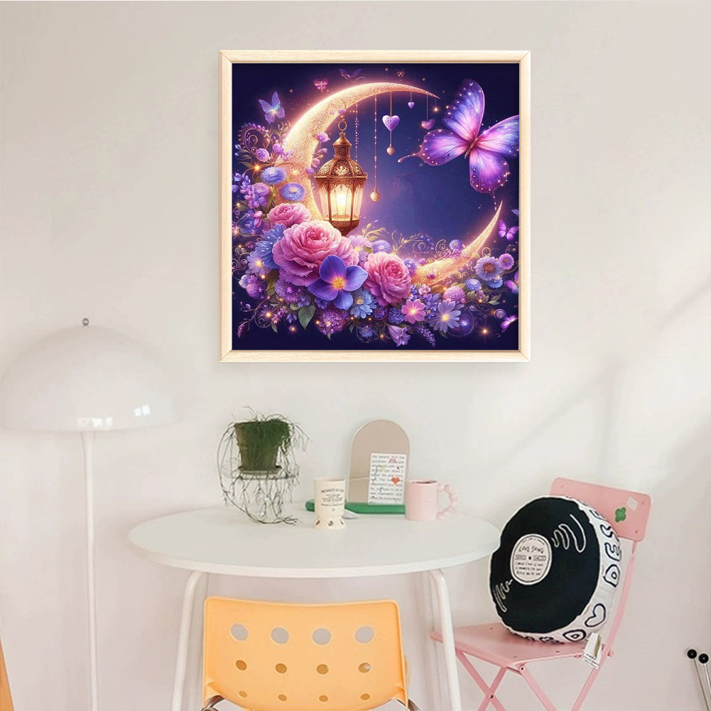 Moon And Rose - Full 11CT Stamped Cross Stitch 40x40CM - Huacan