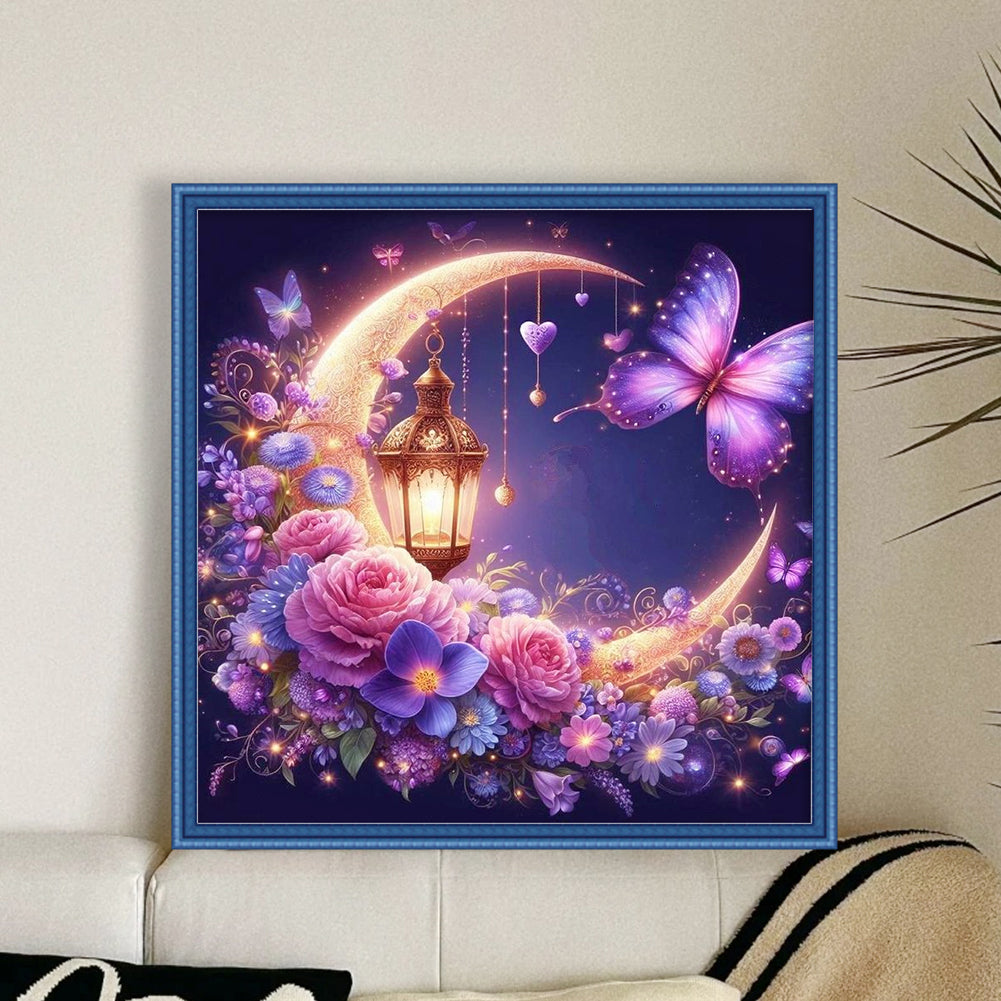 Moon And Rose - Full 11CT Stamped Cross Stitch 40x40CM - Huacan