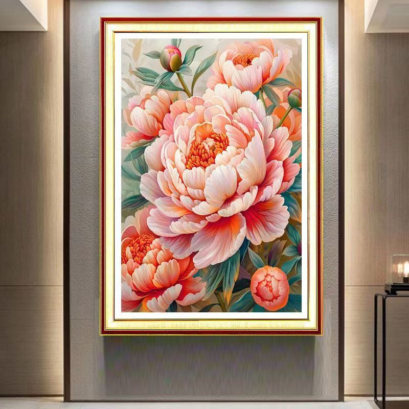 Auspicious Pink Peony - Full 11CT Stamped Cross Stitch - Bead Embroidery 50x65CM/19.69x25.59in
