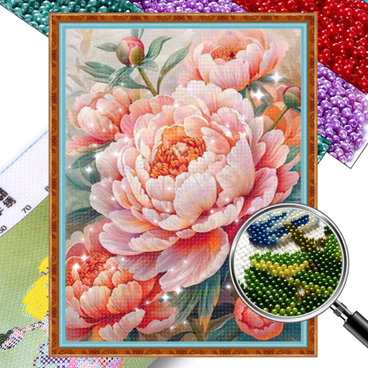 Auspicious Pink Peony - Full 11CT Stamped Cross Stitch - Bead Embroidery 50x65CM/19.69x25.59in