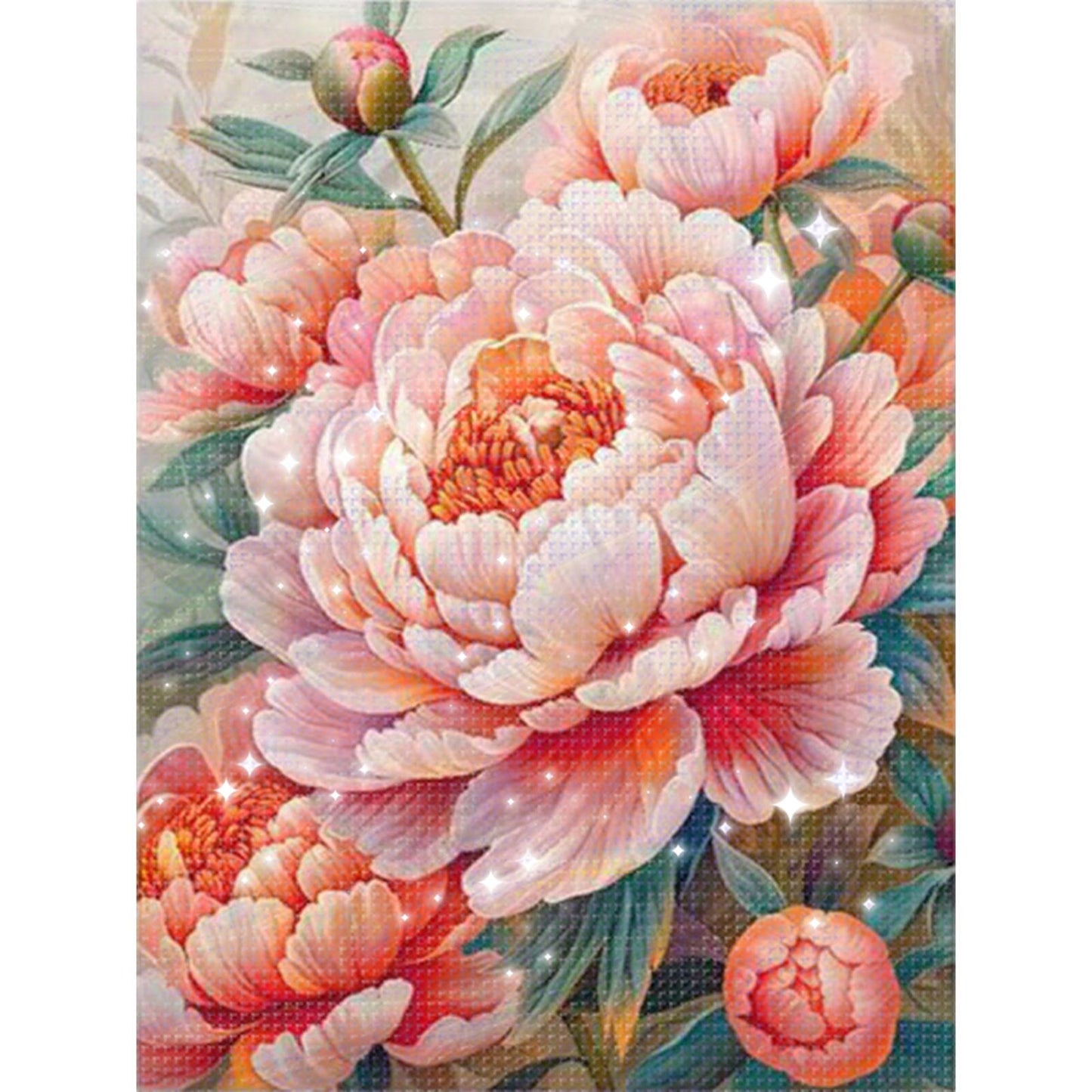 Auspicious Pink Peony - Full 11CT Stamped Cross Stitch - Bead Embroidery 50x65CM/19.69x25.59in