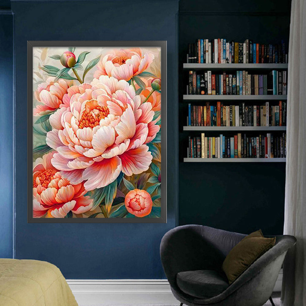 Auspicious Pink Peony - Full 11CT Stamped Cross Stitch - Bead Embroidery 50x65CM/19.69x25.59in