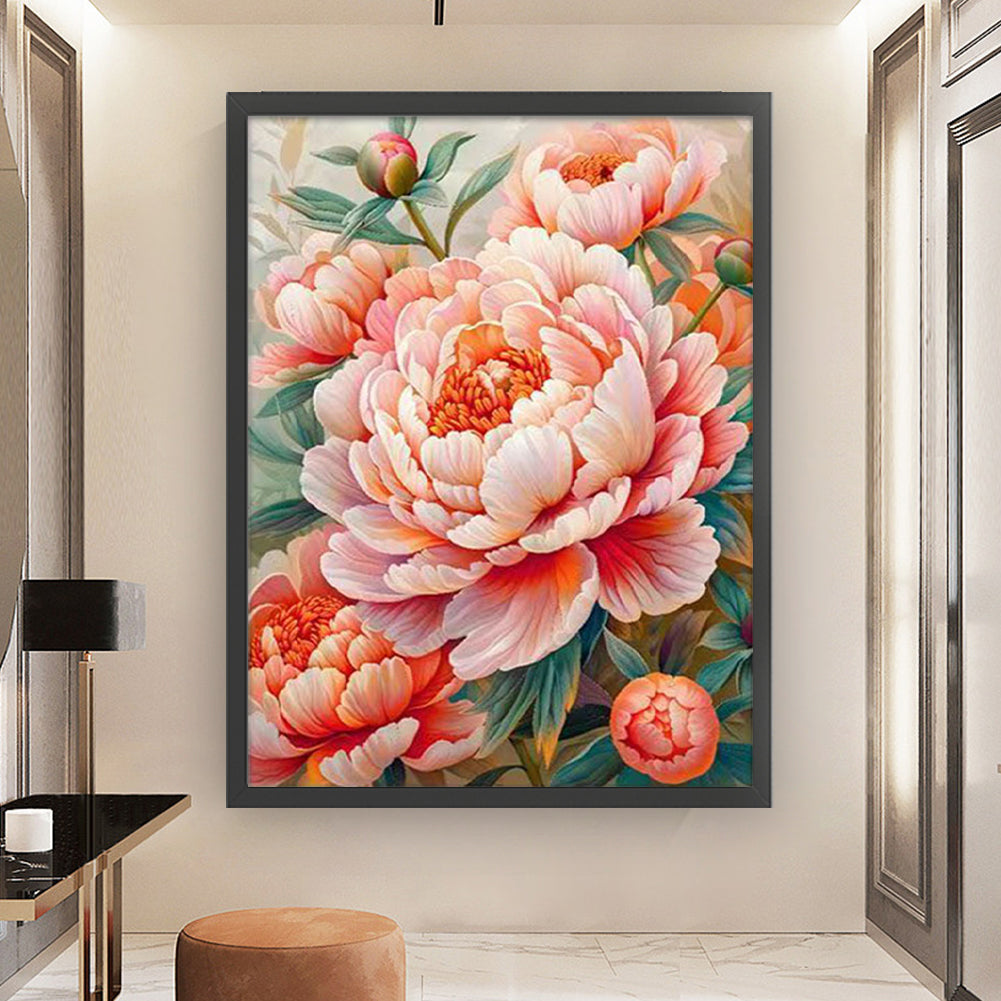 Auspicious Pink Peony - Full 11CT Stamped Cross Stitch - Bead Embroidery 50x65CM/19.69x25.59in
