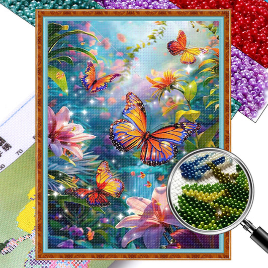 Flowers Dancing with Butterflies - Full 11CT Stamped Cross Stitch - Bead Embroidery 60x80CM/23.62x31.50in