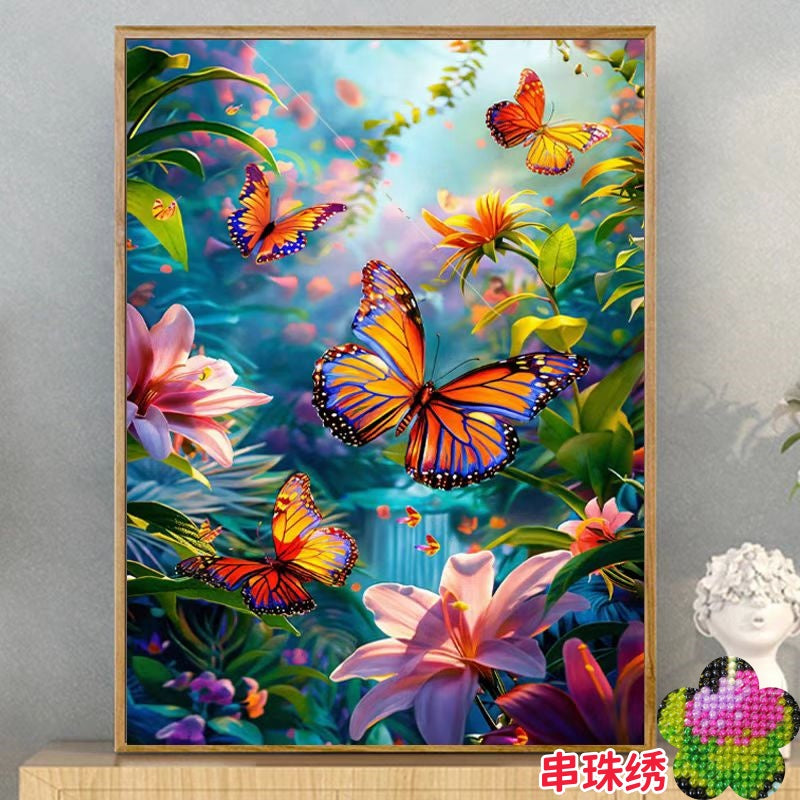 Flowers Dancing with Butterflies - Full 11CT Stamped Cross Stitch - Bead Embroidery 60x80CM/23.62x31.50in