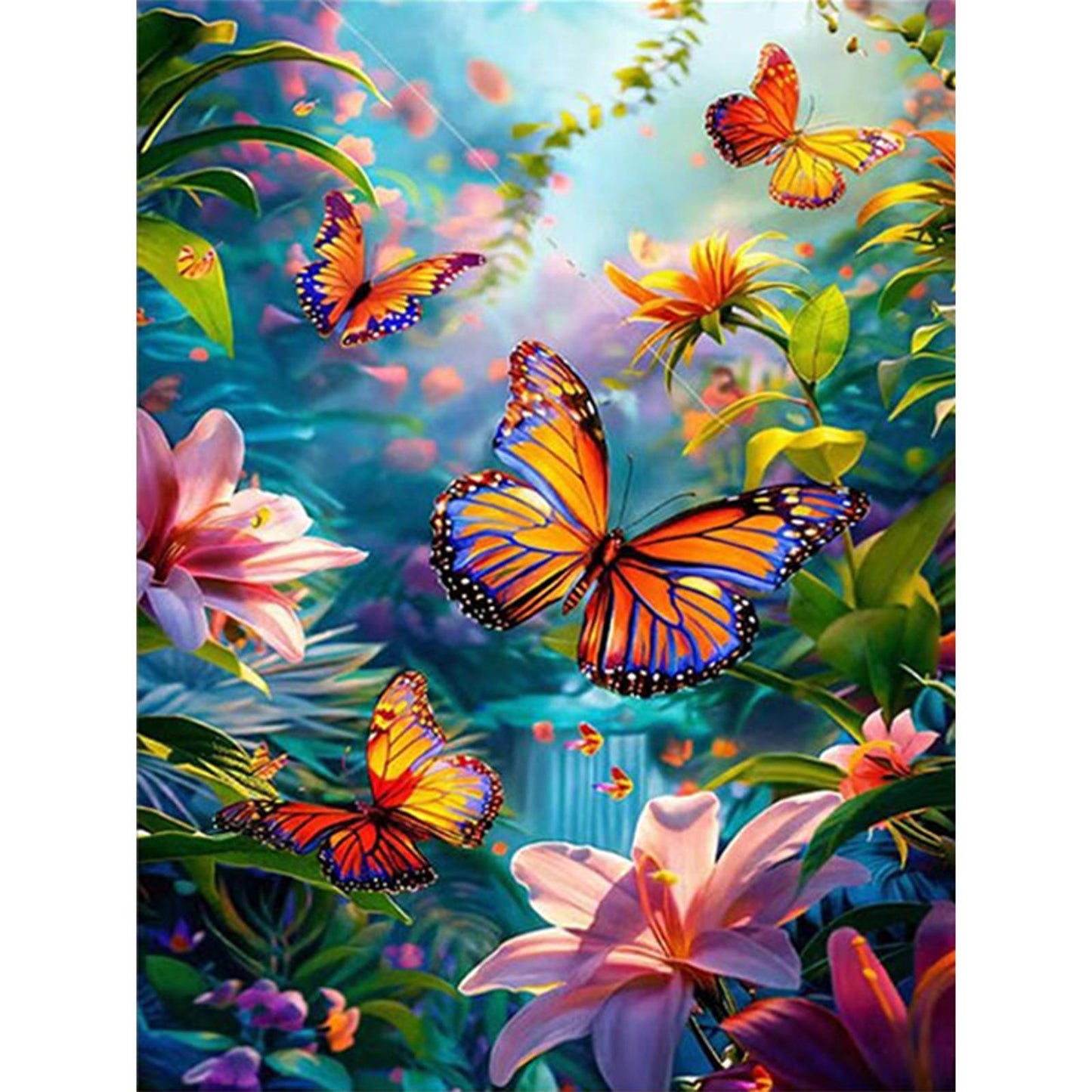 Flowers Dancing with Butterflies - Full 11CT Stamped Cross Stitch - Bead Embroidery 60x80CM/23.62x31.50in