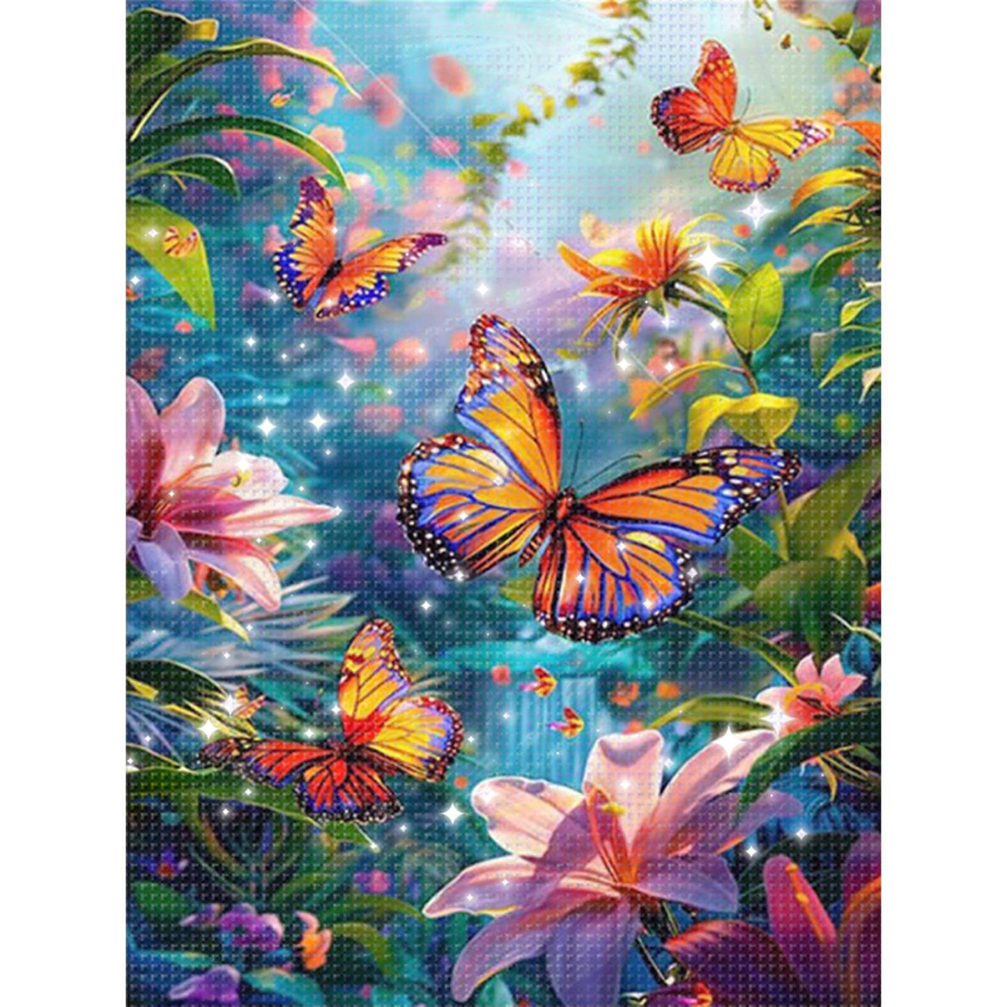 Flowers Dancing with Butterflies - Full 11CT Stamped Cross Stitch - Bead Embroidery 60x80CM/23.62x31.50in
