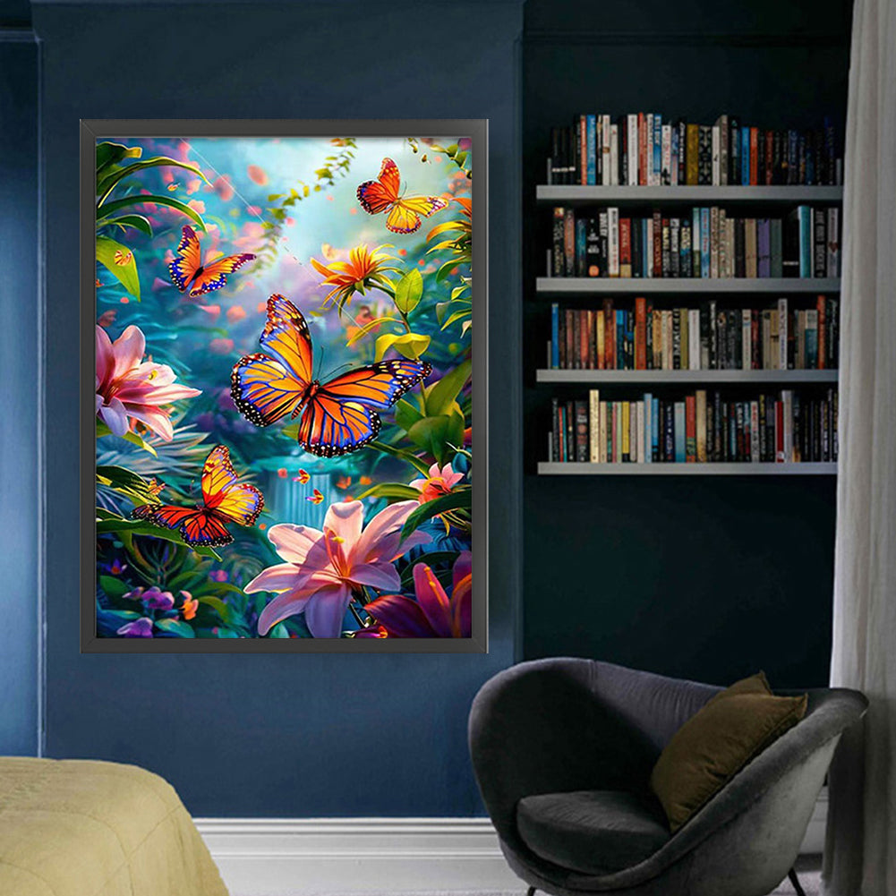 Flowers Dancing with Butterflies - Full 11CT Stamped Cross Stitch - Bead Embroidery 60x80CM/23.62x31.50in