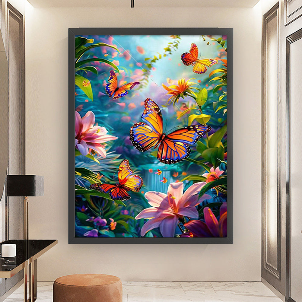 Flowers Dancing with Butterflies - Full 11CT Stamped Cross Stitch - Bead Embroidery 60x80CM/23.62x31.50in