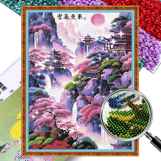 Vertical Version: Purple Air from the East - Full 11CT Stamped Cross Stitch - Bead Embroidery 50x65CM/19.69x25.59in