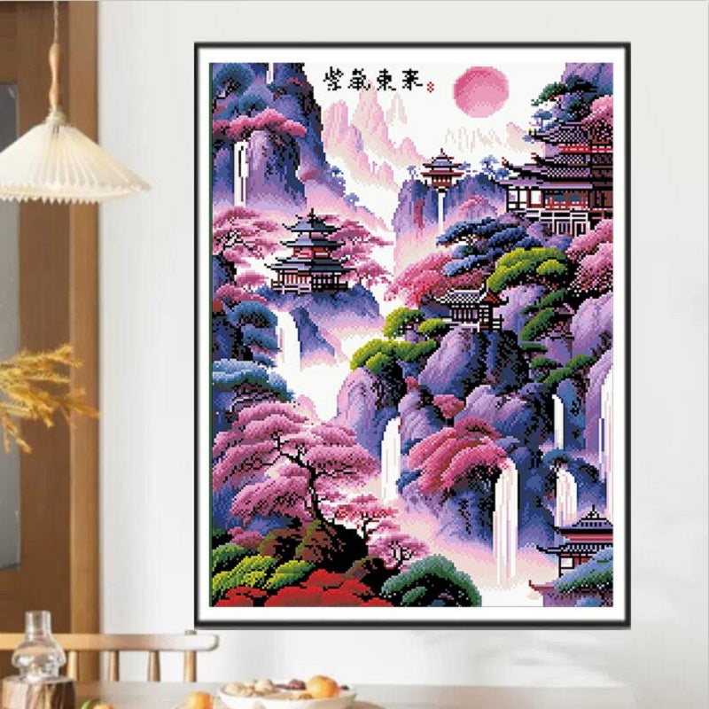 Vertical Version: Purple Air from the East - Full 11CT Stamped Cross Stitch - Bead Embroidery 50x65CM/19.69x25.59in